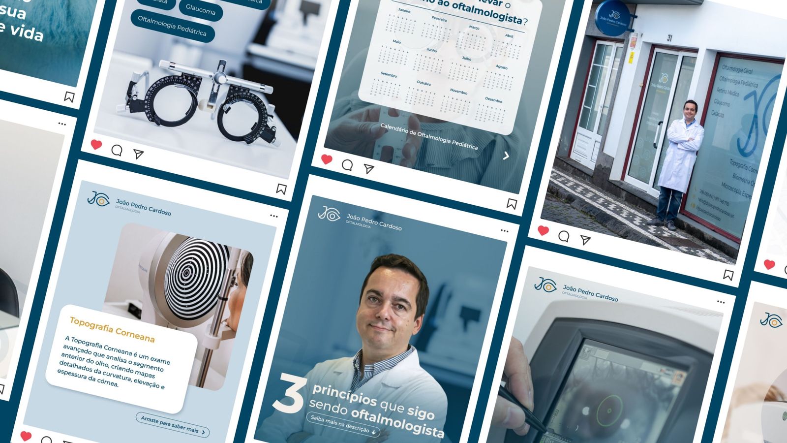 Grelha de Instagram da marca Dr. João Pedro Cardoso, com posts educativos e institucionais