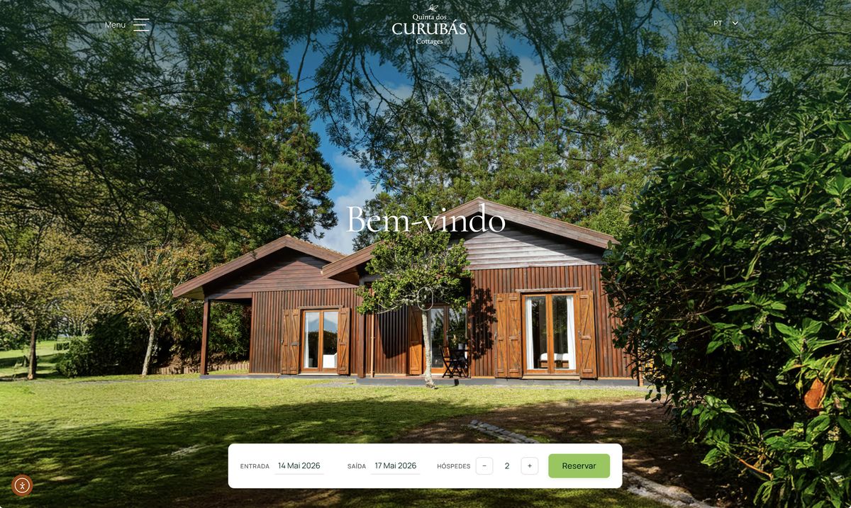 Página inicial do website da Quinta dos Curubas, em Vila Franca do Campo